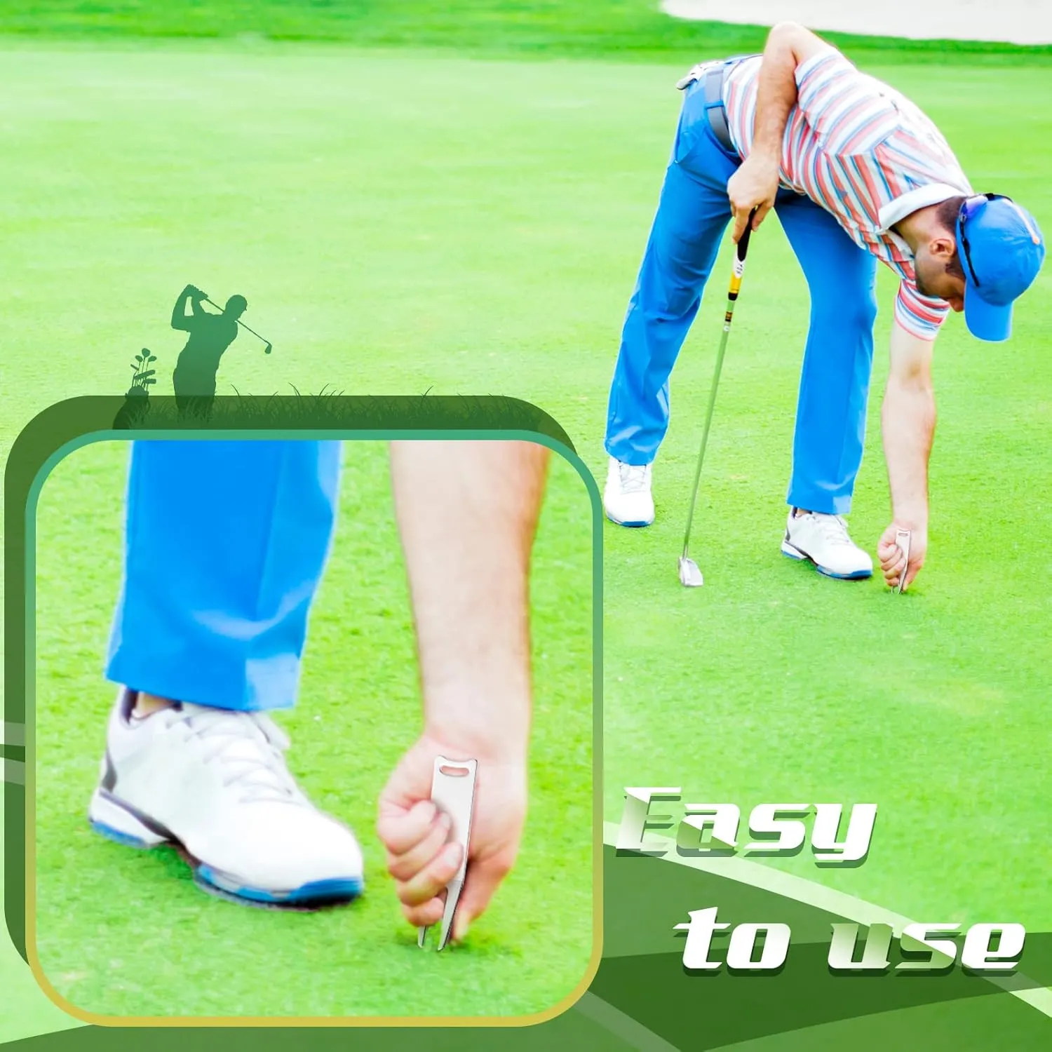 Sotiff Metal Bending Golf Divot Repair Tool Portable Green Divot Fork Metal Golf Repair Tool Accessories Curved Spit for for Golfer Men Women Sports Lovers Fairway Repairing