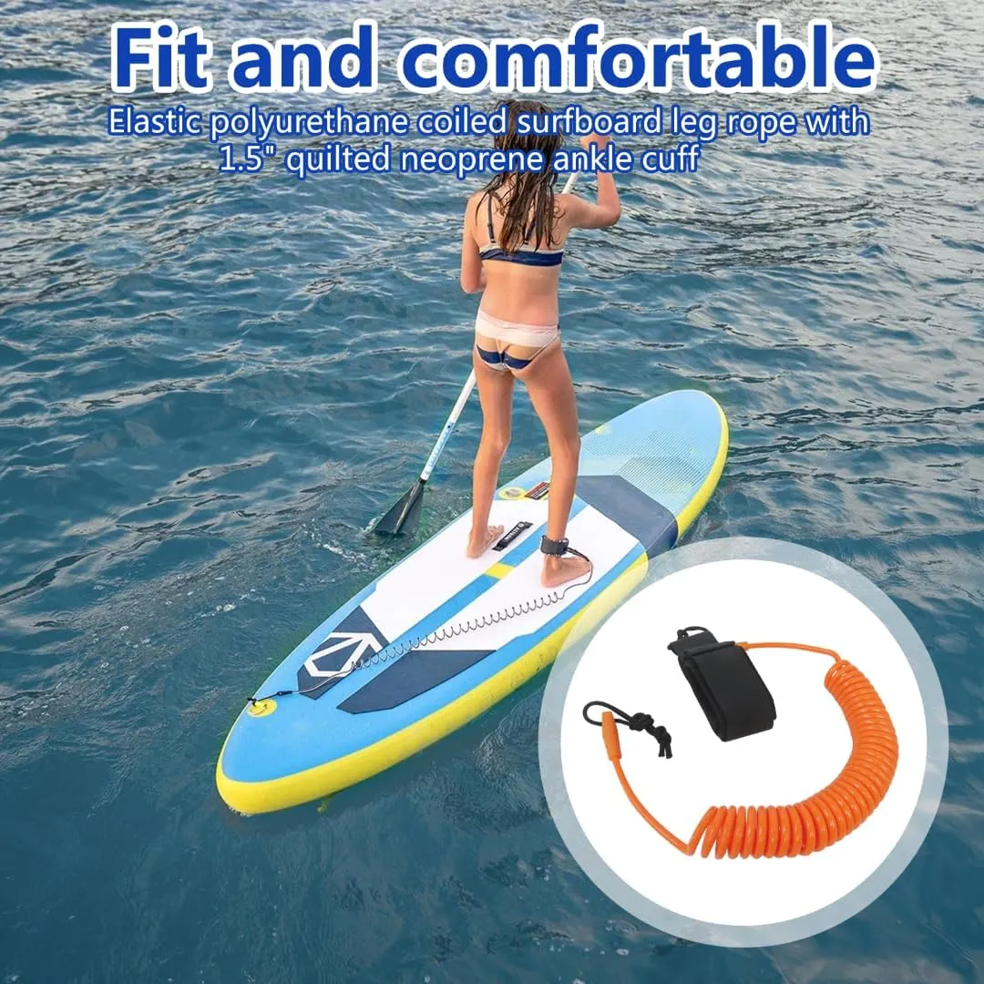 Stand UP Paddle Board 10FT SUP Leash 5mm Coiled Spring Leg Rope Leash - Orange