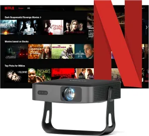 Thinnest & Netflix-Licensed ProjectorSmart Mini Projector with WiFi and Bluetooth, Auto Focus & Keystone Portable Outdoor Projector, VOPLLS Native 1080P 4K Supported Home Movie Projector