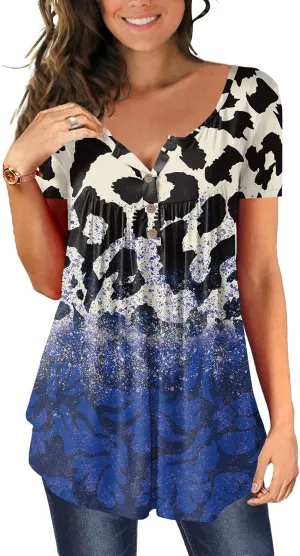 Ulovmi Plus Size Womens Tunic Tops To Wear With Leggings Summer Short Sleeve