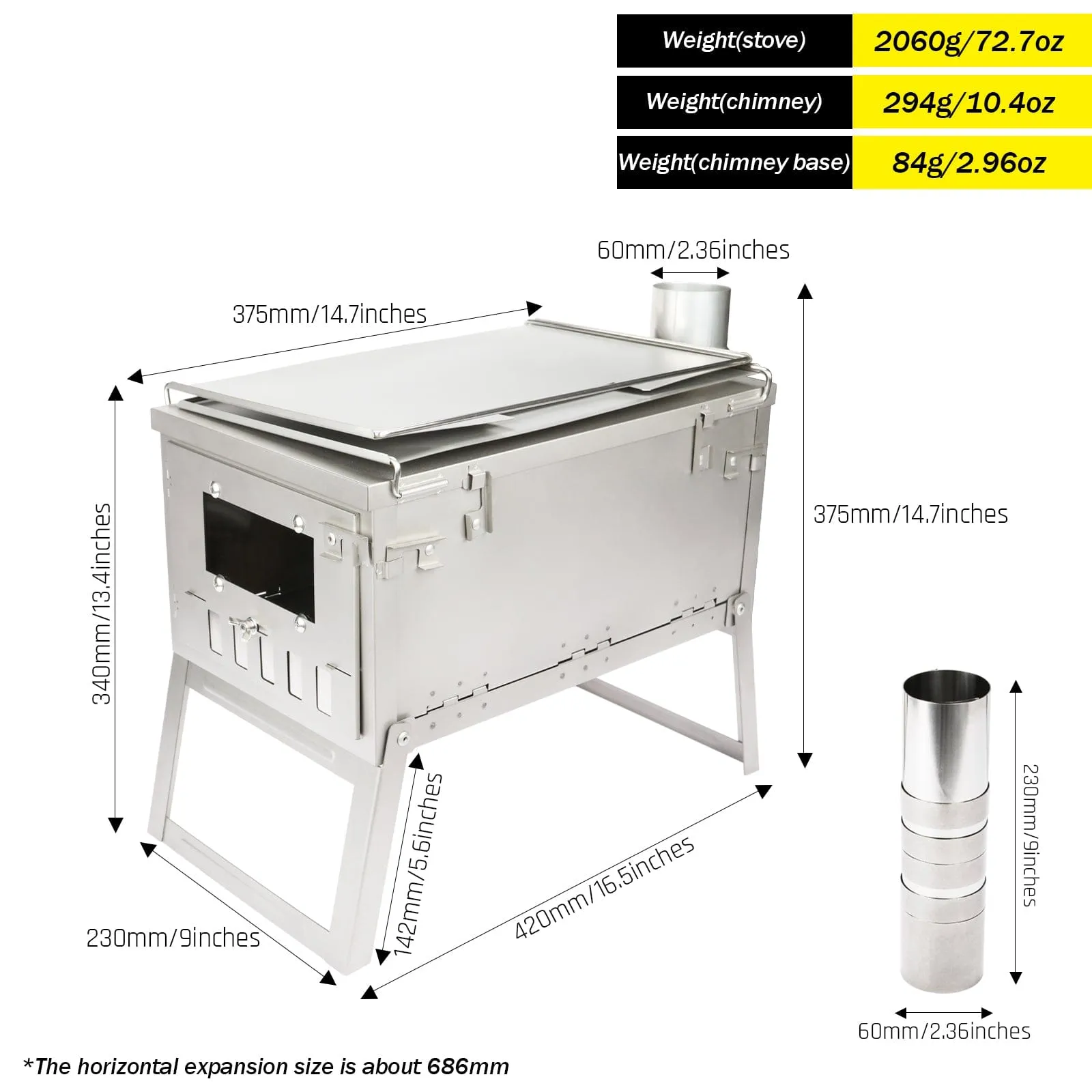 Ultralight Titanium Large Foldable Wood Burning Stove