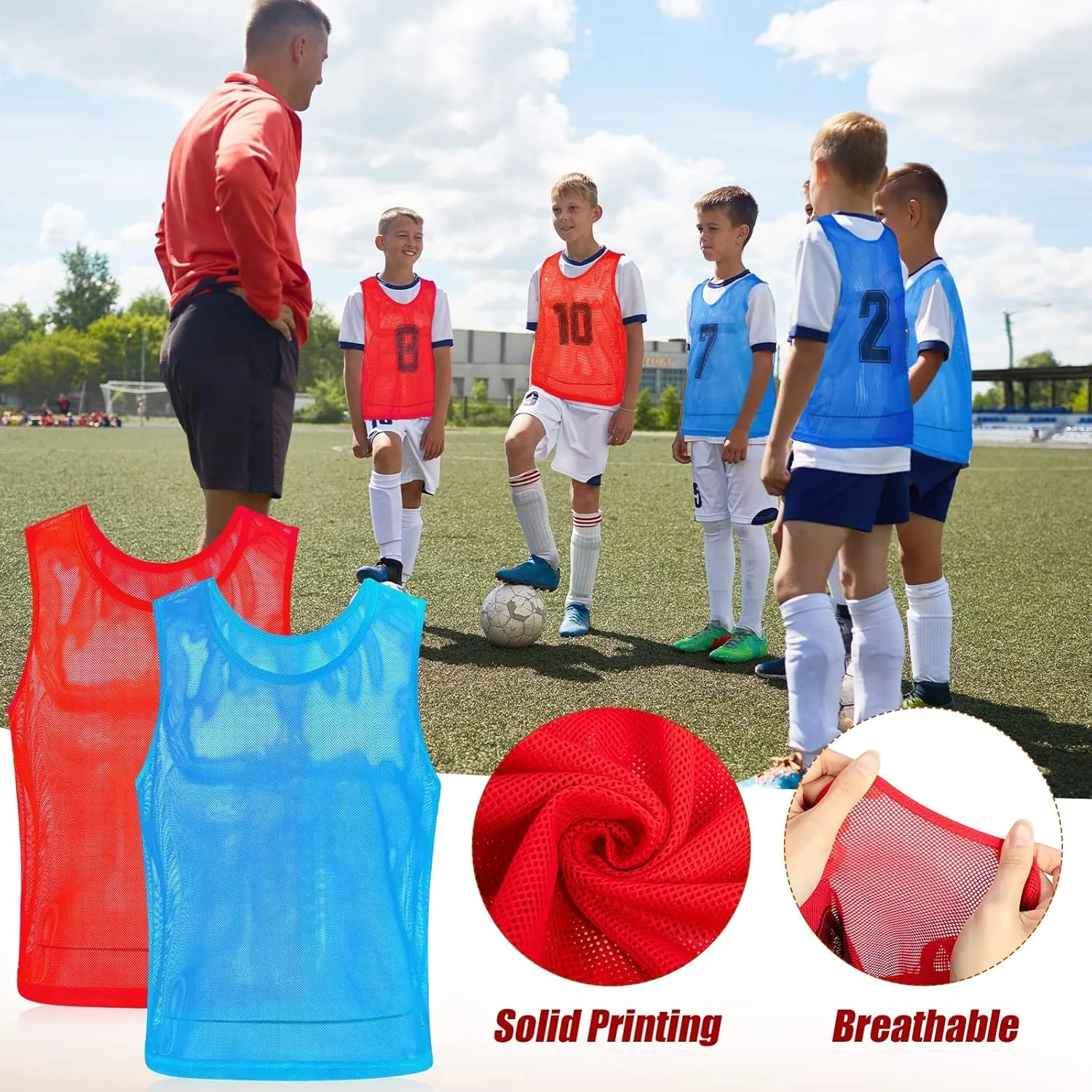 Vabean 24 Pack Nylon Mesh Scrimmage Team Practice Vests Pinnies Jerseys Train Vest for Adult Sport Basketball Soccer Football